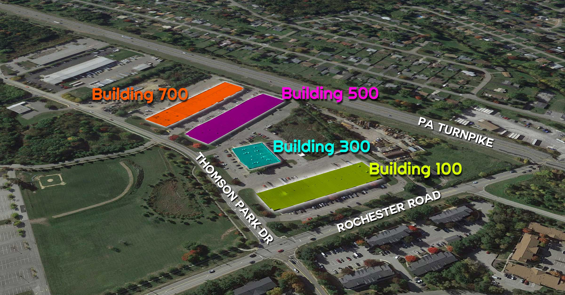 Aerial layout of Thomson Business Park showing the property and its buildings